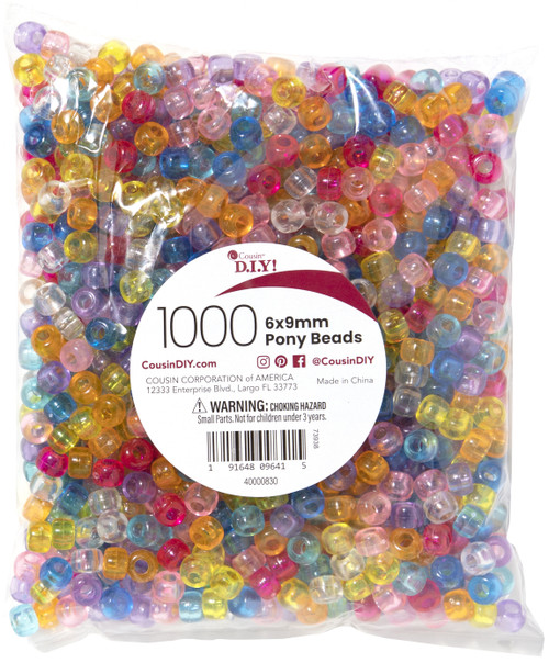 CousinDIY Pony Beads 6mmx9mm 1,000/Pkg-Transparent Multicolor A50026M9-830 - 191648096415
