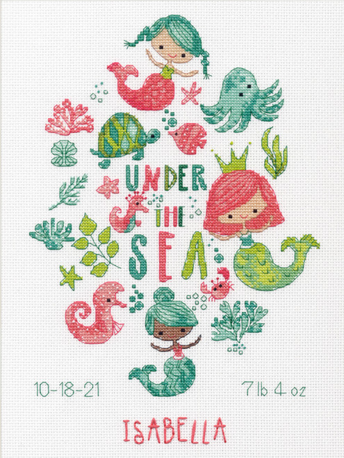 Dimensions Counted Cross Stitch Kit 12"X9"-Under The Sea Birth Record (14 Count) 70-76164