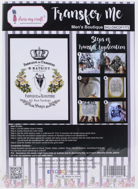 Dress My Craft Transfer Me Sheet A4-Men's Boutique - DMCD1773