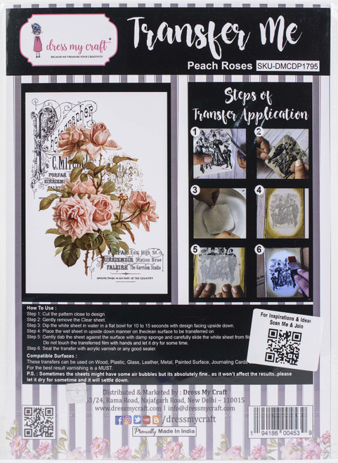 Dress My Craft Transfer Me Sheet A4-Peach Roses DMCD1795