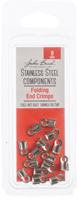 3 Pack - John Bead Stainless Steel Folding End Crimp 15/Pkg-9mm - 26140047 - 665772176102