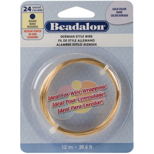 Beadalon German Style Wire-Gold Round 24 Gauge, 37.4' 180A-024 - 035926087309