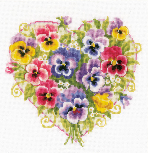 Vervaco Counted Cross Stitch Kit 9.2"X8.8"-Pansies in Heart Shape (14 Count) V0170404 - 5400946001089