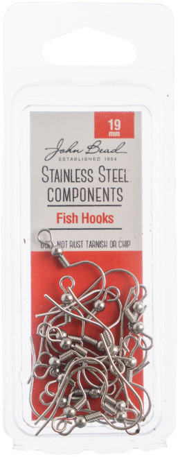 3 Pack John Bead Stainless Steel Earring Fish Hook 10/Pkg-19mm 26140017 - 665772175808