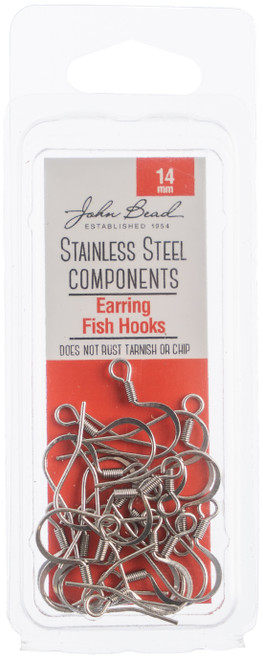 3 Pack John Bead Stainless Steel Earring Fish Hook 20/Pkg-14mm 26140016 - 665772175792