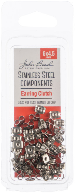 3 Pack John Bead Stainless Steel Earring Clutch 50/Pkg-6x4.5mm 26140022 - 665772175853