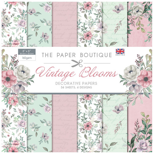 The Paper Boutique Paper Pad 8"X8" 36/Pkg-Vintage Blooms, 6 Designs PB1430