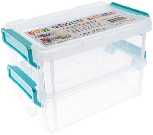 2 Pack - John Bead Joy Filled Storage Stackable Containers 2/Pkg-Clear/Turquoise 5.5"X4"X2" - 60021303