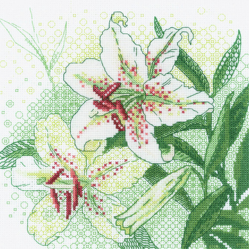 RIOLIS Counted Cross Stitch Kit 7.75"X7.75"-White Lilies (14 Count) -R1915 - 4630015066614
