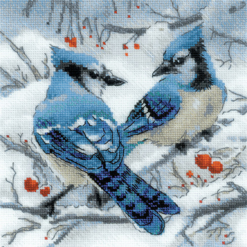 RIOLIS Counted Cross Stitch Kit 7.75"X7.75"-Blue Jays (14 Count) - R1925 - 47790461811224630015066720