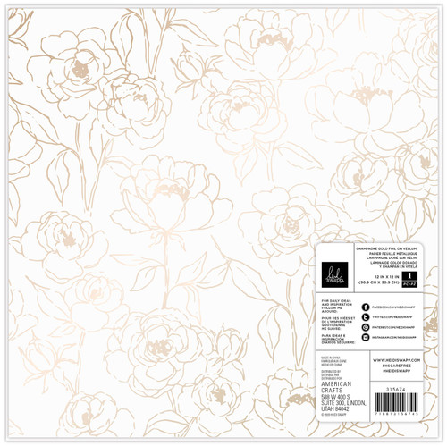 Heidi Swapp Care Free Specialty Paper 12"X12"-Vellum W/Champagne Foil HS315674 - 718813156745