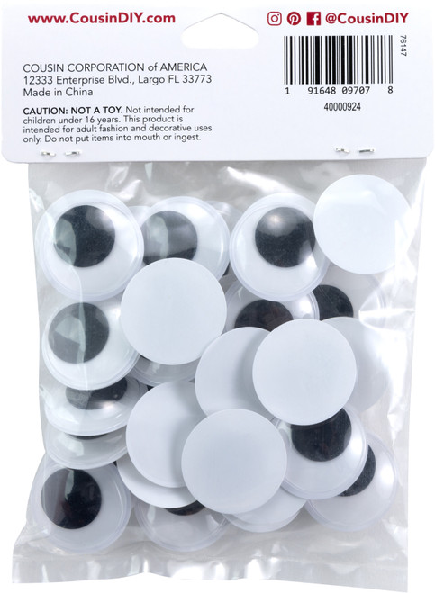 CousinDIY Paste-On Wiggle Eyes 25mm 34/Pkg-Black - 40000924