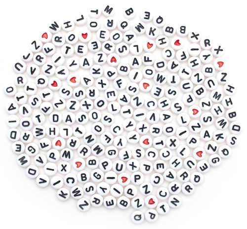 CousinDIY Alphabet Beads 7mm 250/Pkg-White Round With Black Letter 40000439 - 191648093704