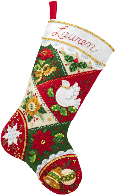 Bucilla Felt Stocking Applique Kit 18" Long-Elegant Patchwork 89261E - 046109892610