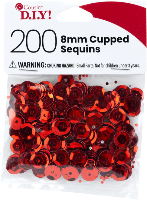 CousinDIY Cupped Sequins-Red, 8mm 200/Pkg A50026LM-869 - 191648096637