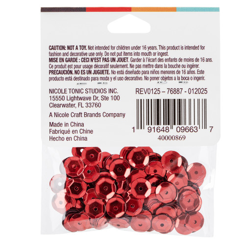 CousinDIY Cupped Sequins-Red, 8mm 200/Pkg - A50026LM-869 CousinDIY Cupped Sequins-Red, 8mm 200/Pkg - A50026LM-869