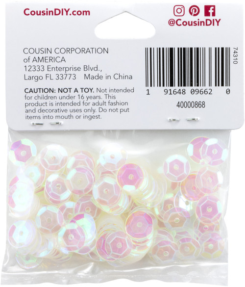 CousinDIY Cupped Sequins-Crystal Iridescent, 8mm 200/Pkg - 5A002F8P-868 CousinDIY Cupped Sequins-Crystal Iridescent, 8mm 200/Pkg - 5A002F8P-868