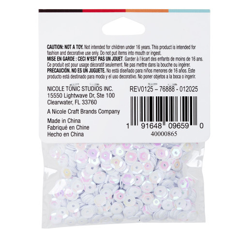 CousinDIY Cupped Sequins-White Iridescent, 5mm 800/Pkg - A50026NM-865 CousinDIY Cupped Sequins-White Iridescent, 5mm 800/Pkg - A50026NM-865