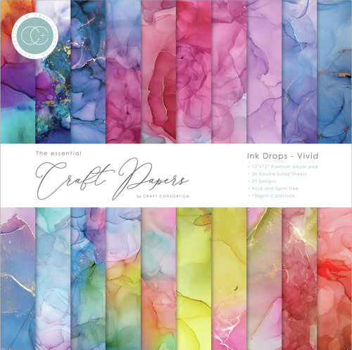 Craft Consortium Double-Sided Paper Pad 12"X12" 30/Pkg-Ink Drops - Vivid, 20 Designs - CCPAD013 - 50603946289575060394628957 Craft Consortium Double-Sided Paper Pad 12"X12" 30/Pkg-Ink Drops - Vivid, 20 Designs - CCPAD013 - 50603946289575060394628957