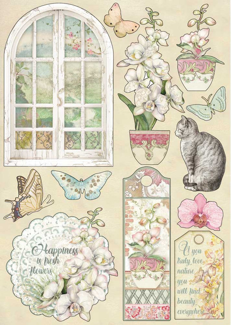 Stamperia Wooden Shapes A5-Window, Orchids & Cats KLSP087