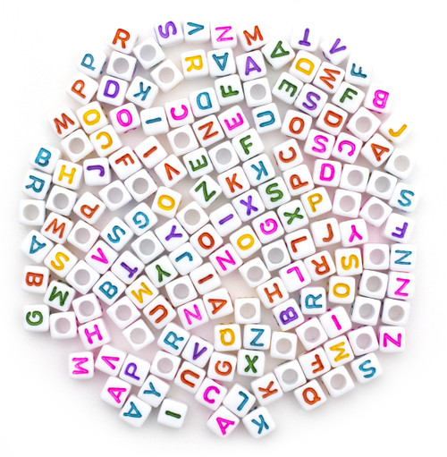 CousinDIY Alphabet Beads 6mm 160/Pkg-White With Multicolor Letters 40000445 - 191648093766