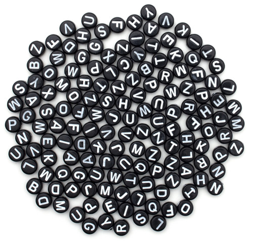 CousinDIY Alphabet Beads 7mm 150/Pkg-Black Round With White Letters - 40000441 CousinDIY Alphabet Beads 7mm 150/Pkg-Black Round With White Letters - 40000441