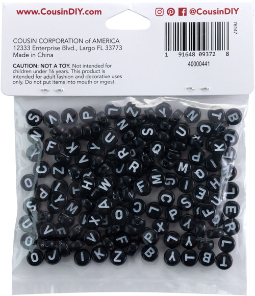 CousinDIY Alphabet Beads 7mm 150/Pkg-Black Round With White Letters - 40000441 CousinDIY Alphabet Beads 7mm 150/Pkg-Black Round With White Letters - 40000441