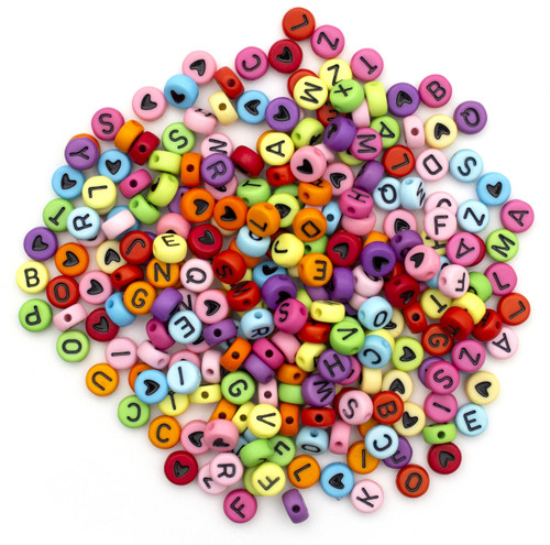 CousinDIY Alphabet Beads 7mm 250/Pkg-Assorted Round With Black Letters - 40000443