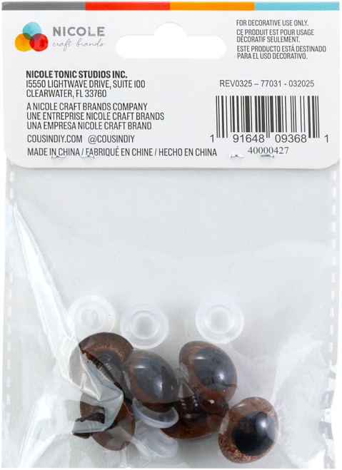 CousinDIY Shank Back Animal Eyes Brown 6/Pkg-20mm - 40000423-427 CousinDIY Shank Back Animal Eyes Brown 6/Pkg-20mm - 40000423-427