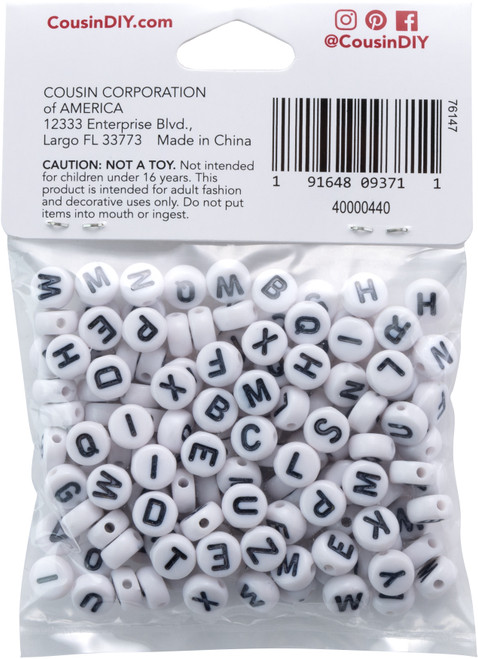 CousinDIY Alphabet Beads 7mm 150/Pkg-White Round With Black Letters - 40000440 CousinDIY Alphabet Beads 7mm 150/Pkg-White Round With Black Letters - 40000440