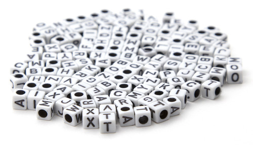 CousinDIY Alphabet Beads 6mm 160/Pkg-White With Black Letters 40000446
