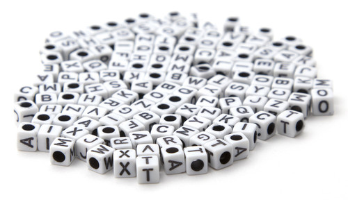 CousinDIY Alphabet Beads 6mm 160/Pkg-White With Black Letters - 40000446