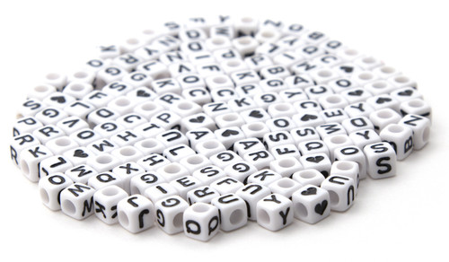 CousinDIY Alphabet Beads 6mm 160/Pkg-White With Black Letters 40000442