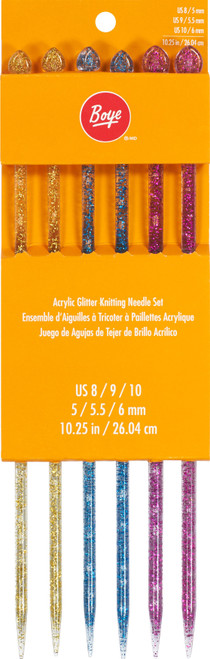 3 Pack Boye Single Point Glitter Knitting Needle Set-Sizes 8 To 10 5030810 - 192887655845