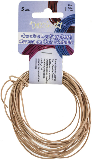 John Bead Dazzle-It Genuine Leather Cord 1mm Round 5yd-Natural - 75102001-00 - 623840443686 John Bead Dazzle-It Genuine Leather Cord 1mm Round 5yd-Natural - 75102001-00 - 623840443686