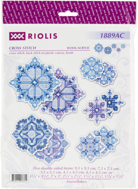 RIOLIS Plastic Canvas Ornaments Kit 5/Pkg-Snowflakes (10 Count) -R1889AC - 4630015066331