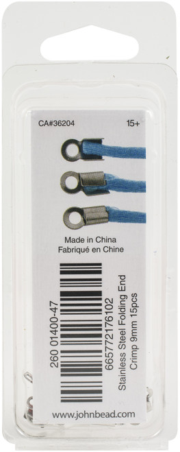 John Bead Stainless Steel Folding End Crimp 15/Pkg-9mm 26140047