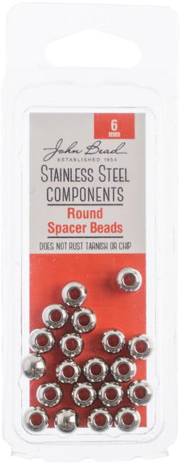 John Bead Stainless Steel Round Spacer Bead 20/Pkg-6mm 26140027 - 665772175907
