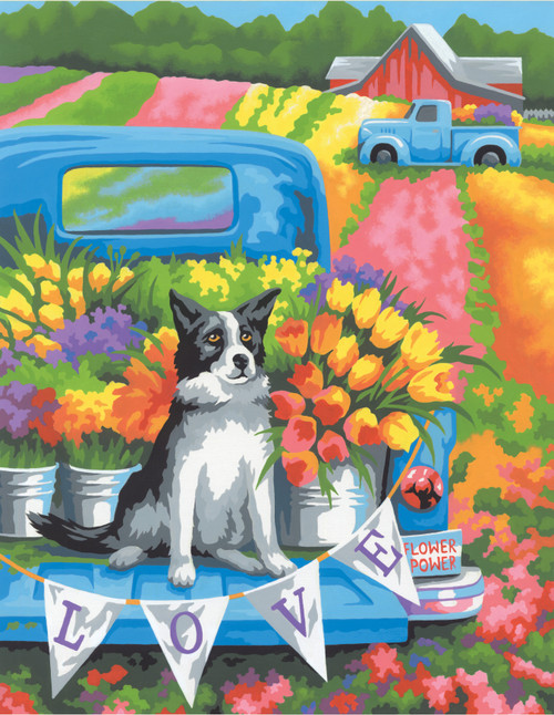 Paint Works Paint By Number Kit 11"X14"-Flower Power Dog 91775 - 088677917753