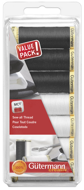Gutermann Sew-All Polyester Thread Set - 7 Spools-Black & White - 713311-1 - 077780057982