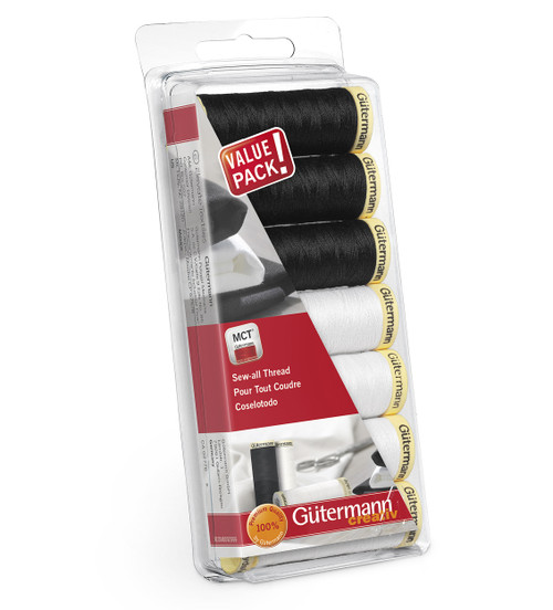 Gutermann Sew-All Polyester Thread Set 7 Spools-Black & White 713311-1