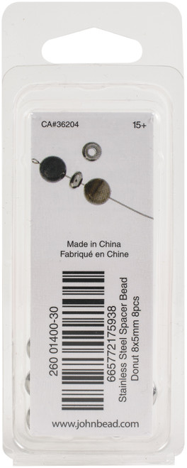 John Bead Stainless Steel Donut Spacer Bead 8/Pkg-8x5mm - 26140030 John Bead Stainless Steel Donut Spacer Bead 8/Pkg-8x5mm - 26140030