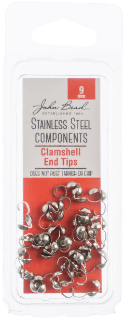 John Bead Stainless Steel Clamshell End Tip 30/Pkg-9mm 26140037 - 665772176003