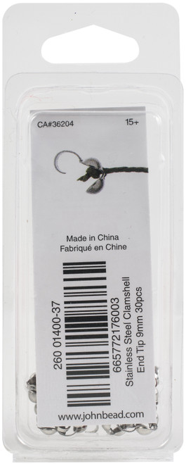 John Bead Stainless Steel Clamshell End Tip 30/Pkg-9mm - 26140037 John Bead Stainless Steel Clamshell End Tip 30/Pkg-9mm - 26140037
