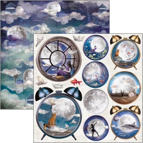 12 Pack Ciao Bella Double-Sided Cardstock 90lb 12"X12"-Alarm Clock, Moon & Me CBSS133 - 8052789434721
