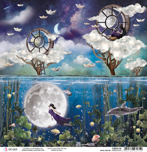 12 Pack Ciao Bella Double-Sided Cardstock 90lb 12"X12"-Upside Down, Moon & Me CBSS136