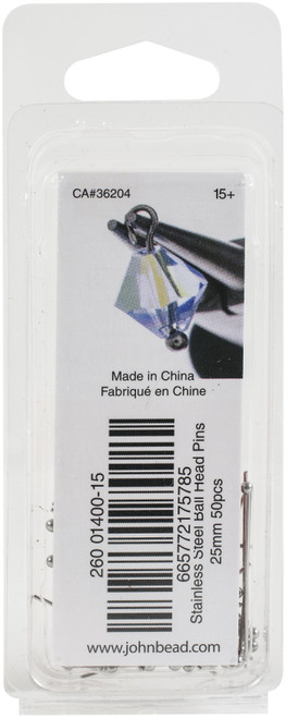 John Bead Stainless Steel Ball Head Pins 50/Pkg-25mm - 26140015