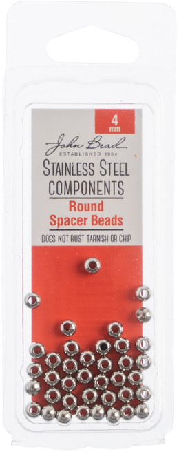 John Bead Stainless Steel Round Spacer Bead 40/Pkg-4mm 26140025 - 665772175884