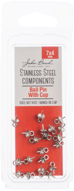 John Bead Stainless Steel Bail Pin With Cup 20/Pkg-7x4mm - 26140021 - 665772175846
