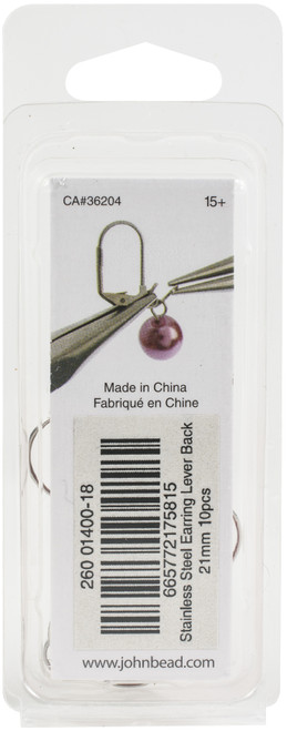 John Bead Stainless Steel Earring Lever Back 20/Pkg-21mm - 26140018 John Bead Stainless Steel Earring Lever Back 20/Pkg-21mm - 26140018